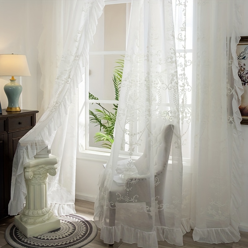 Tenda bianca shabby in tulle ricamato Starlette 140x290