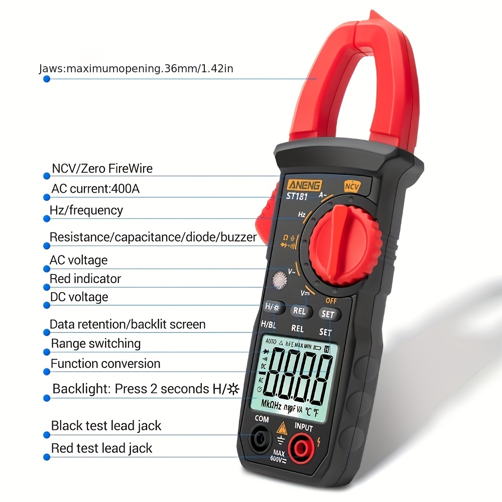 Digital LCD Clamp Multimeter AC/DC Voltmeter Ammeter Ohms