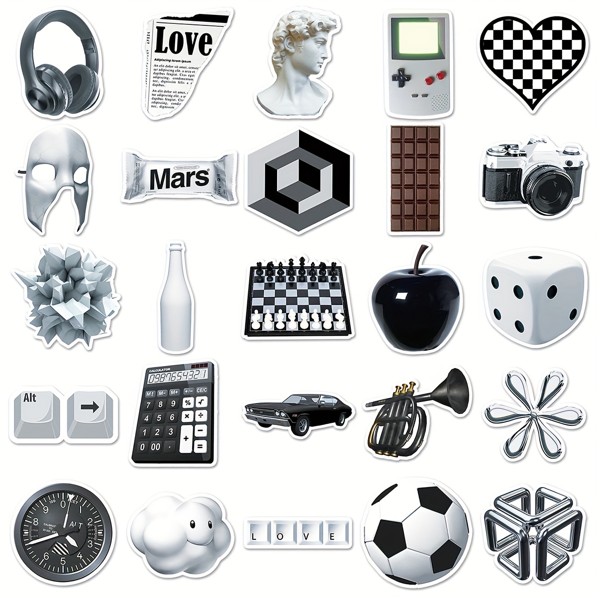 50pcs Cute black & white Sticker Pack For Water  Bottle,Laptop,Journal,Scrapbook