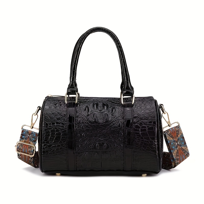 Luxury Crocodile Pattern Handbag, Retro Genuine Leather Purse, Women's  Classic Boston Bag & Shoulder Bag - Temu