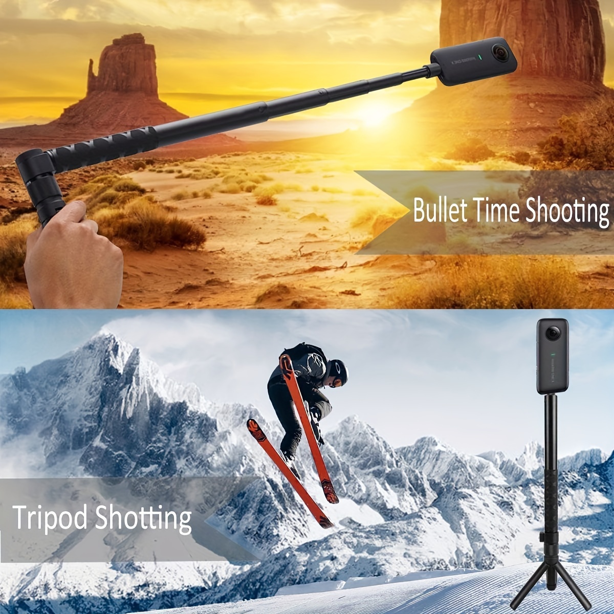 Invisible Selfie Stick 1/4 Inch Screw Compatible with Insta360 ONE X3 ONE  X2 ONE R, ONE, GO 2 and Many More