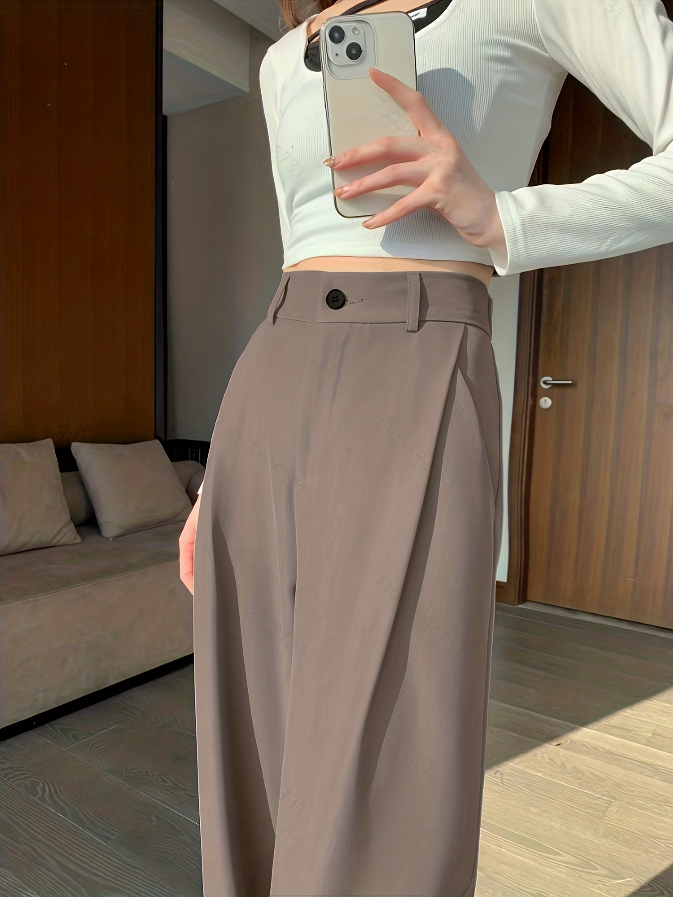 Solid Slim Pintuck Pants Casual High Waist Pants Women's - Temu