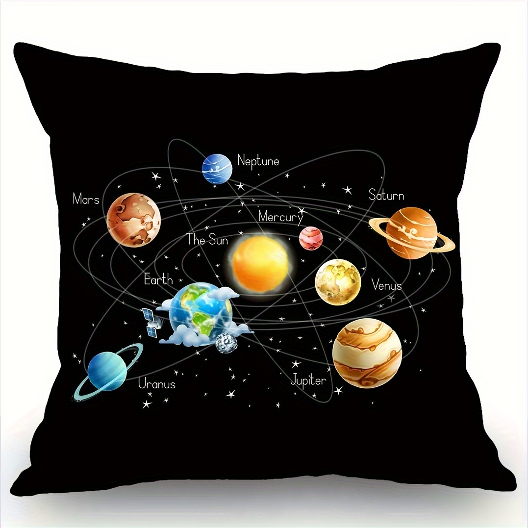 

1pc Solar System Planets Stars And Milky Way Galaxy Space Throw Pillow Case Cushion Cover Home Office Decorative For Sofa Living Room Square Short plush decor 18x18 inch