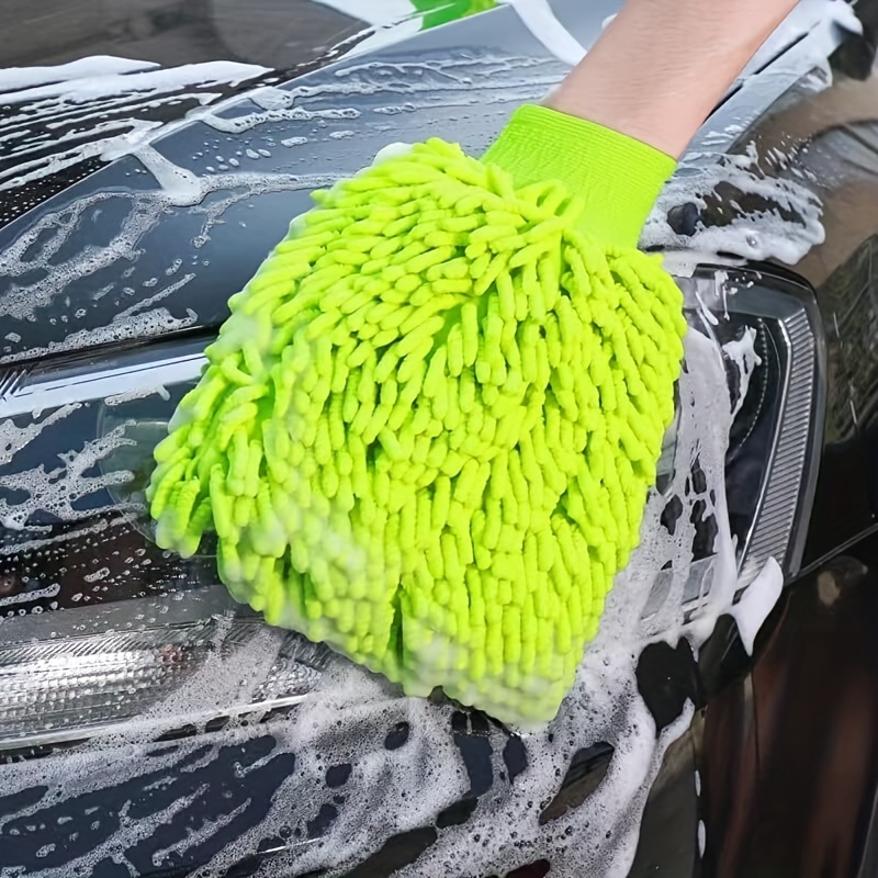 Car Wash Mitt Microfiber,(2-Pack) Scratch & Lint Free, Premium Chenille  Microfiber Wash Mitt-Green Thickened Large Size