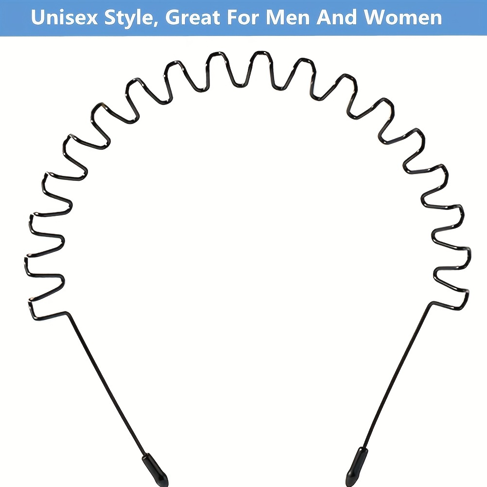 Men's Metal Hair Band Unisex Black Wavy Spring Sports Headbands Hoop Clips Elastic Non Slip Headwear Accessories