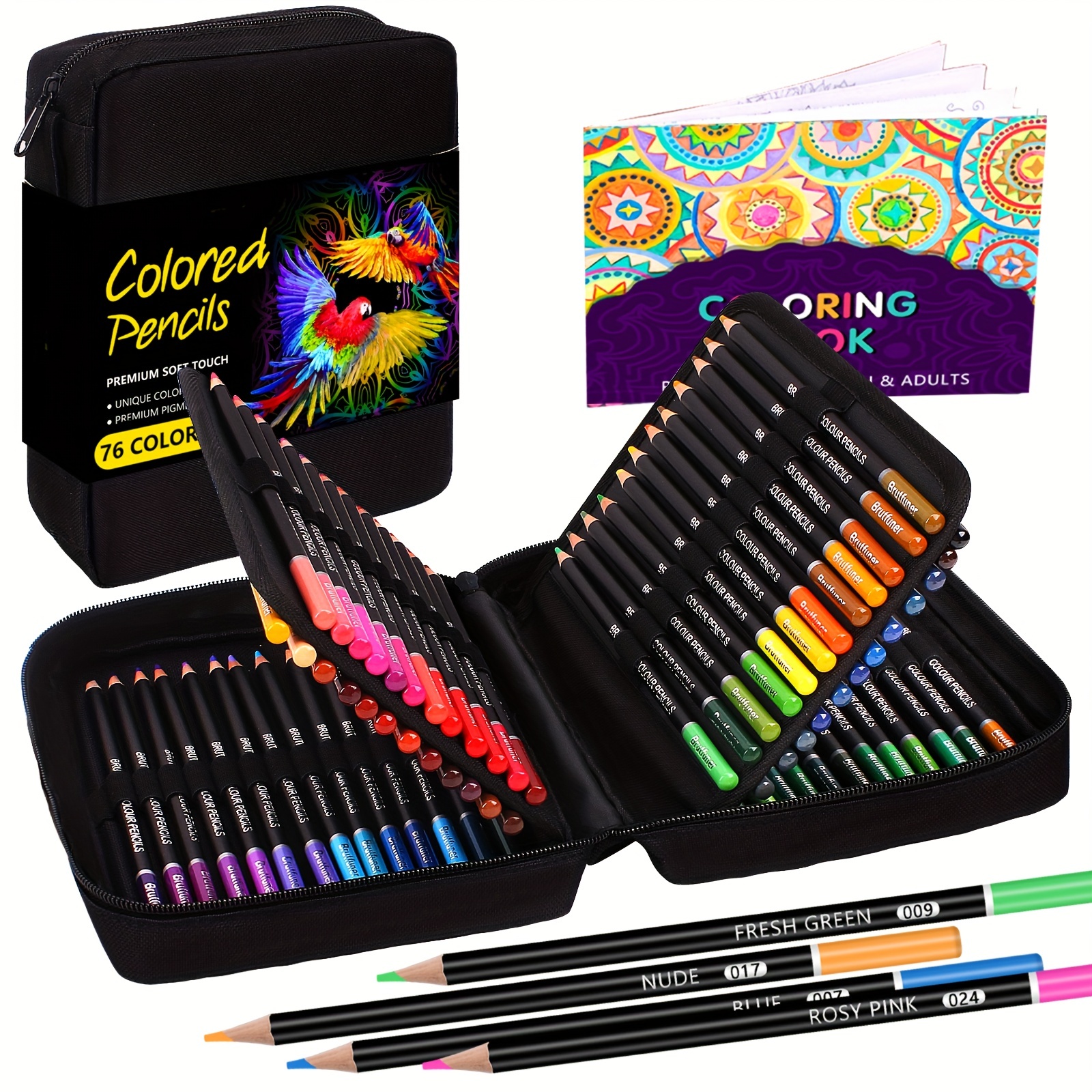 KALOUR 132 Colored Pencils Set,with Adult Coloring Book and Sketch  Book,Artists Colorless Blender,Zipper Travel Case,Soft Core,Ideal for  Drawing