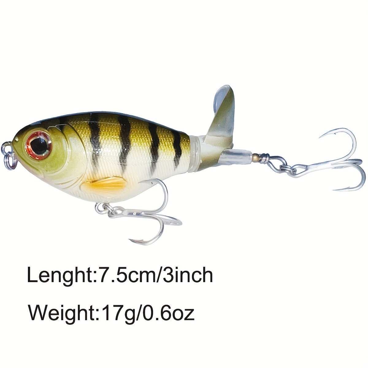 TRUSCEND Diving Fishing Lures with BKK Hooks, Pencil Plopper Fishing Lures  for Bass Catfish Pike Perch, Top Water Bait with Propeller Tail, Pencil