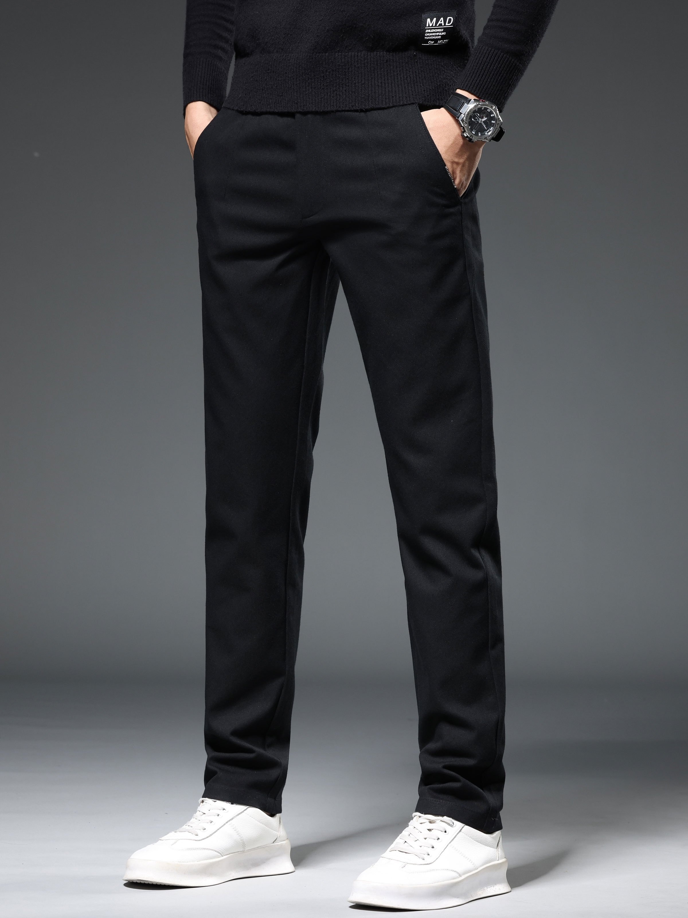 Pantalones Cintura Elástica Sólida Pantalones Elegantes - Temu