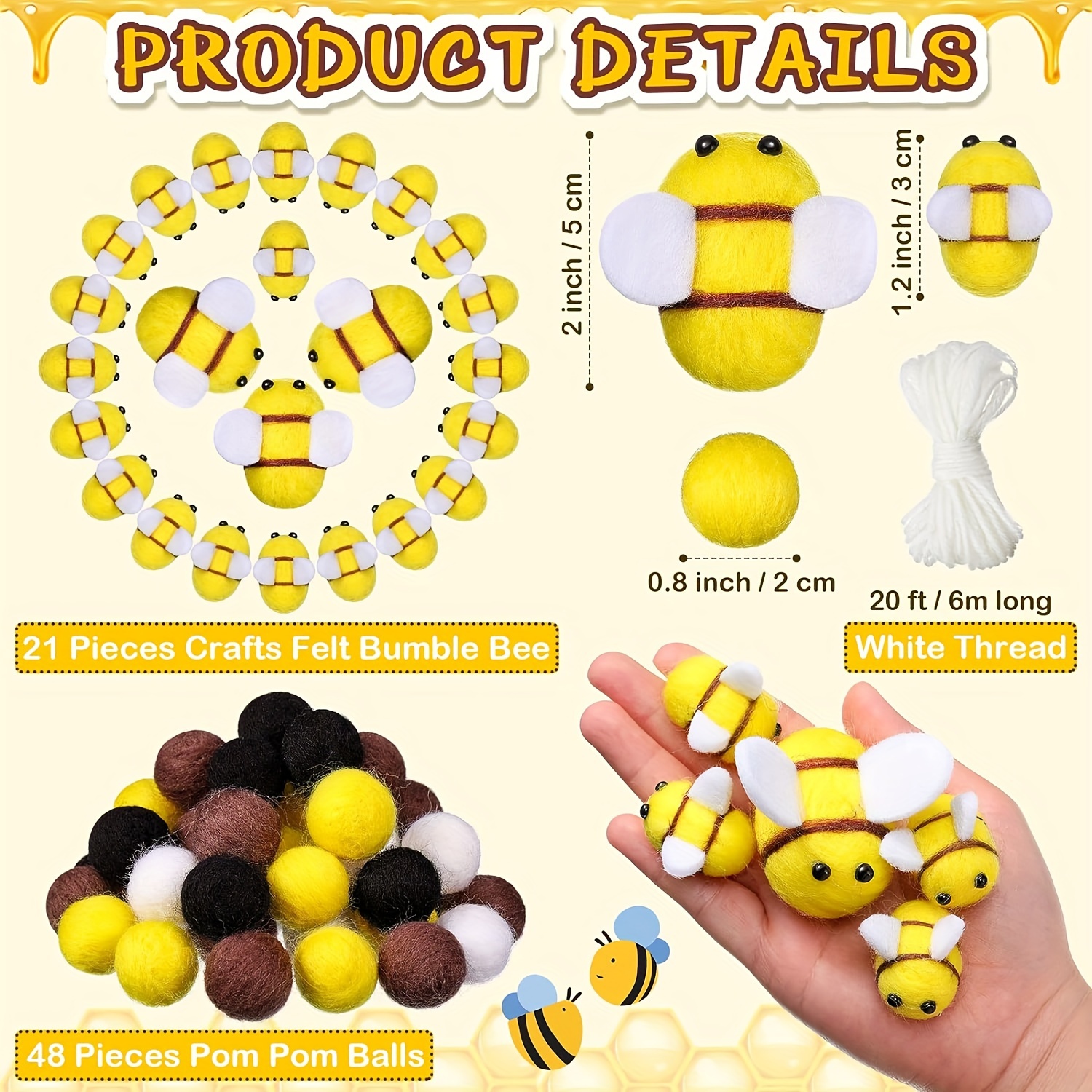 Wool Felt Bee Mini Crafts Balls Bumble Bee Decor Diy Craft Toys 30