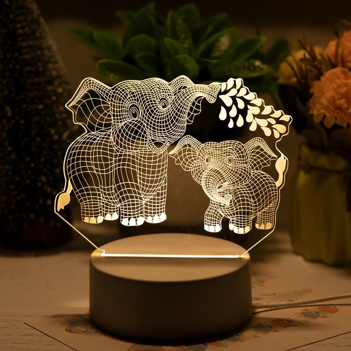 Lámpara De Noche Personalizada Para Bebé Elefante León LED USB