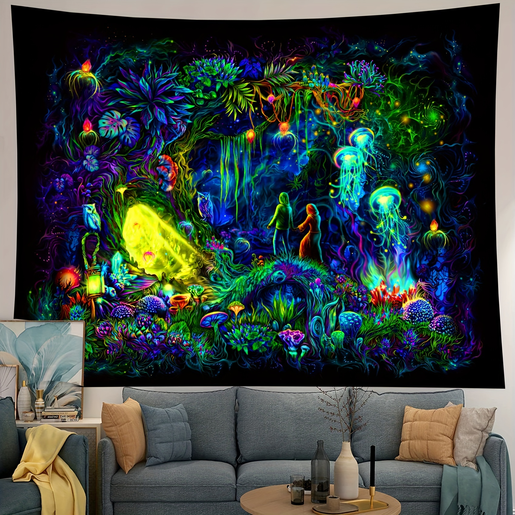 Bohemian Tapestry Green Livingroom Decor Backdrop Skull Wall Hanging  Blanket Wand Deko