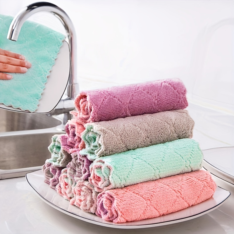 Reusable Microfiber Dish Towels Soft Coral Fleece Cloths For - Temu