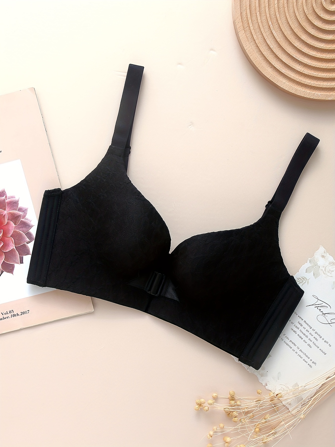 Contrast Lace Wireless Bras Comfy Breathable Front Buckle - Temu Canada