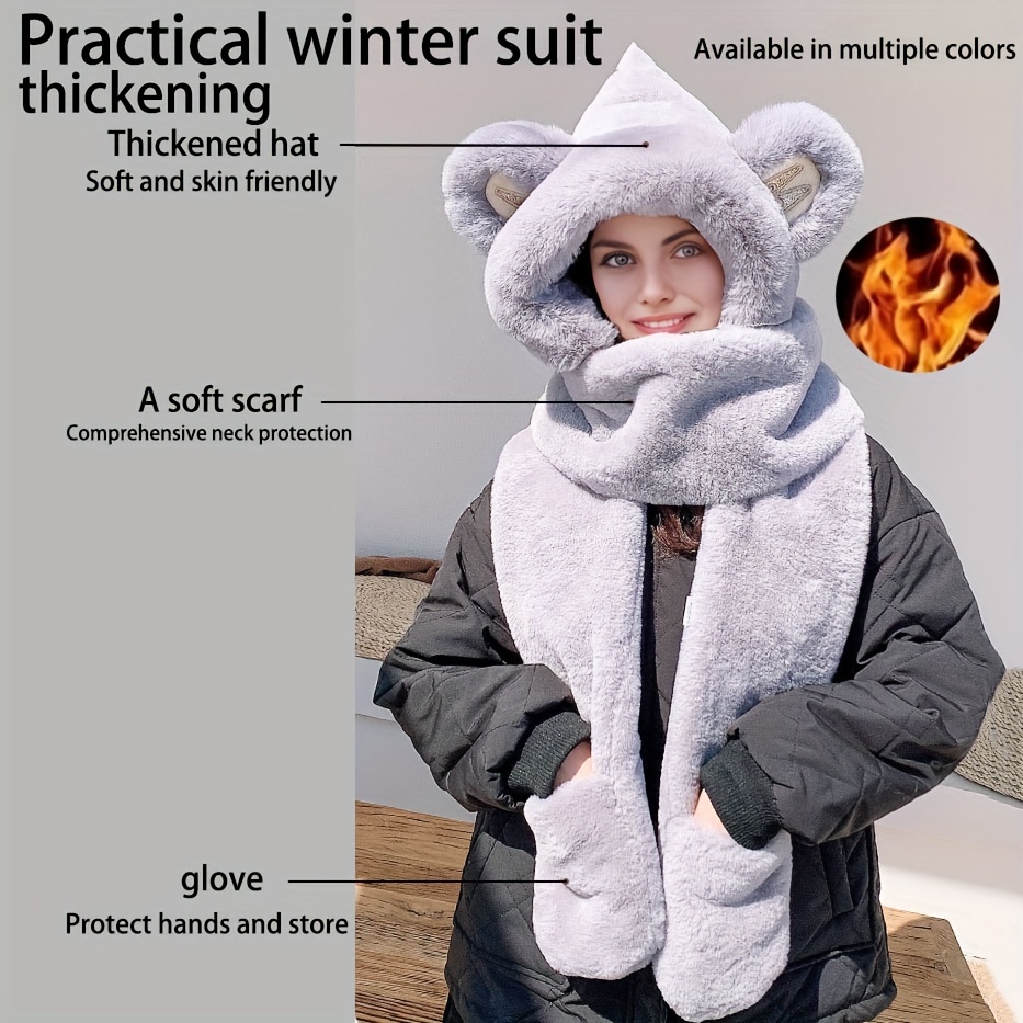 Children's Cartoon Plush Scarf Hat Suit Cute Girls Winter Warm