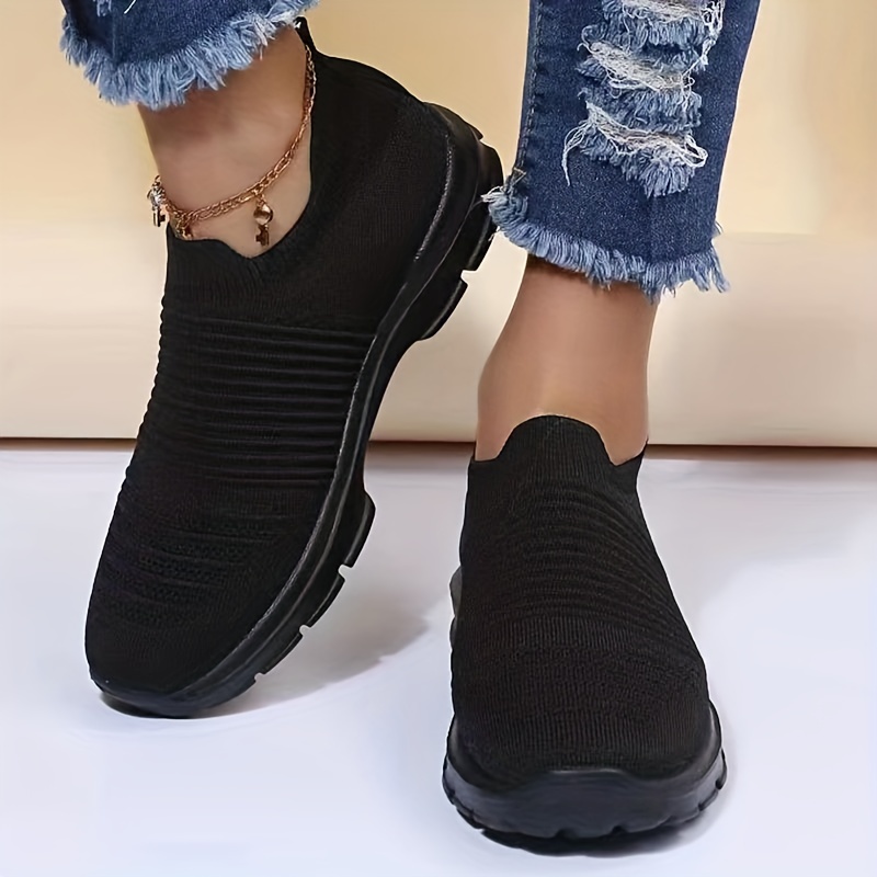 Women's Casual Sneakers, Knit Breathable Solid Soft Sole Lace Up