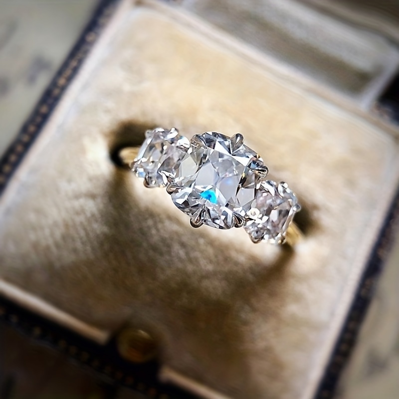 simple elegant two tone 3pcs cubic synthetic zirconia ring for wife beautiful anniversary birthday engagement wedding party christmas gift 2