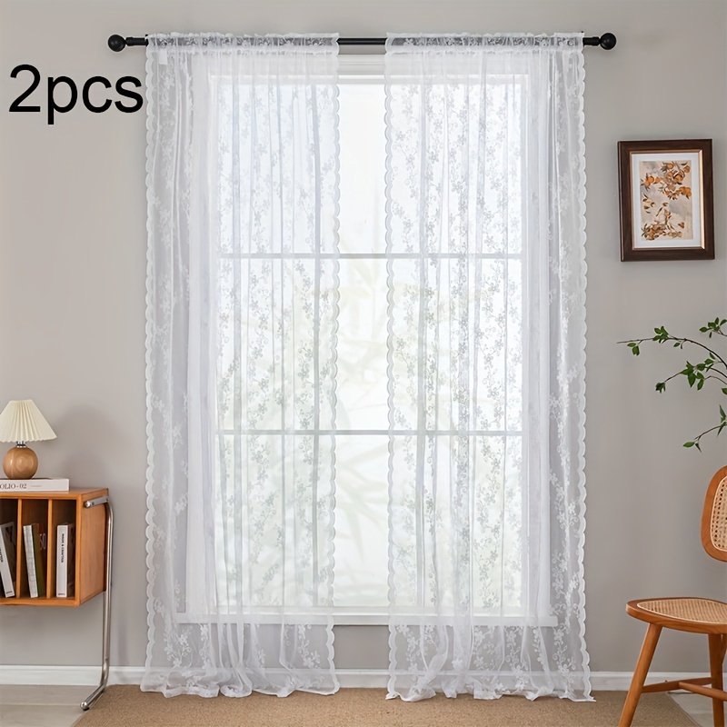 2pcs Star Bud Lace Jacquard Curtains, Semi-sheer Decorative Curtains For Living Room, Dining Room, Kitchen, Study, Bedroom, , Rod Pocket Installation, 2pcs Per Package