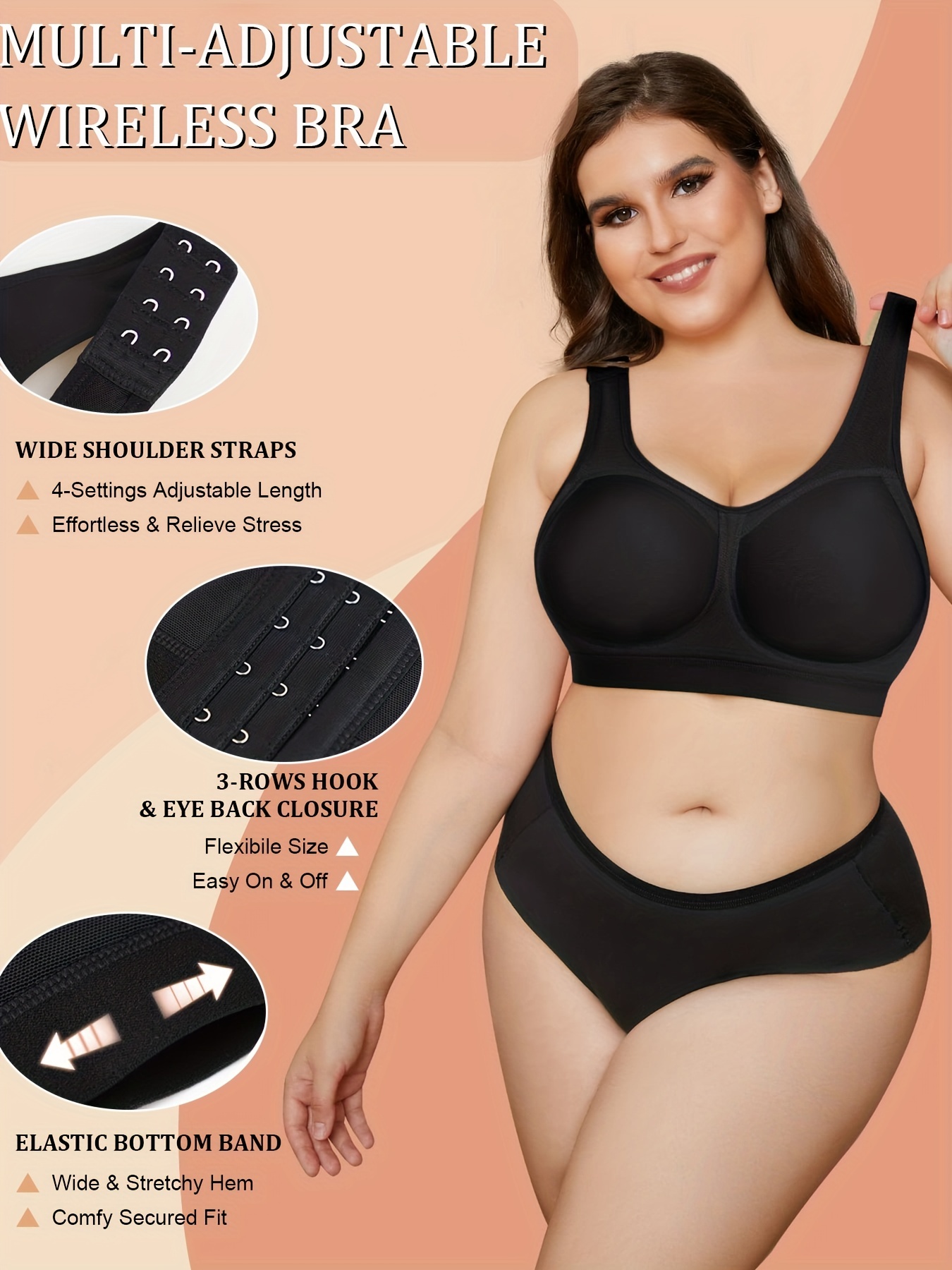 Support Bra with Hook and Eye Closure and Broad Adjustable Straps
