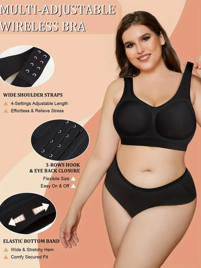 Seamless Full Coverage Bra, Adjustable Wide Strap Wireless Support Bra,  Women's Underwear & Lingerie