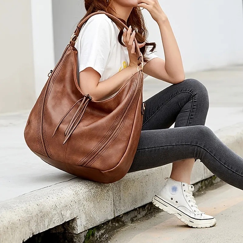 Large Capacity Tote Bag Womens Trendy Faux Leather Handbag Casual Shoulder  Bag | Buy More, Save More | Temu