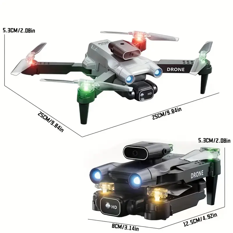 foldable drone with electrically adjustable high definition dual camera led lights intelligent obstacle avoidance optical flow positioning trajectory confrontation one click stunt rolling details 3