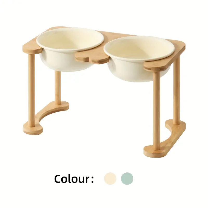 Elevated Ceramic Dog Single/double Bowls, Raised Dog Bowl With Non-slip  Wooden Stand Food And Water Pet Feeding Bowl For Neck Protection - Temu