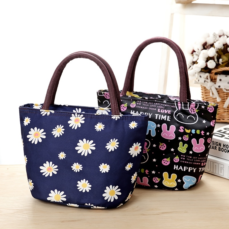 Cute Floral Print Tote Bag, Portable Small Handbag, Women's Fashion Storage  Bag & Lunch Bento Bag For Picnic School Office - Temu