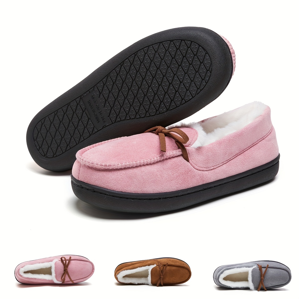 Women's Plush Lined Loafers Solid Color Bowknot Round Toe - Temu United  Kingdom
