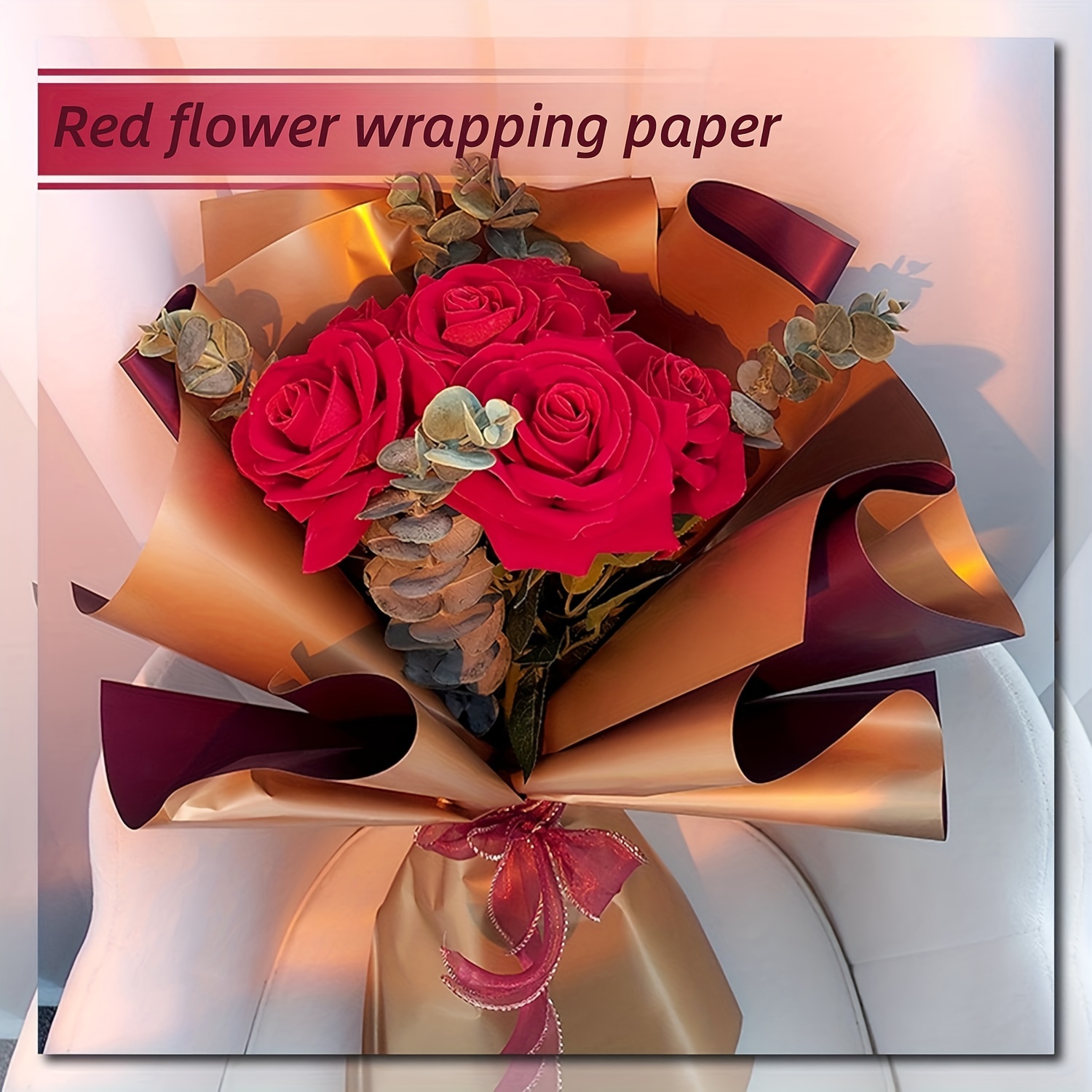Double Sided Color Flower Wrapping Paper Purple 22.8x22.8 Waterproof 10  Pack