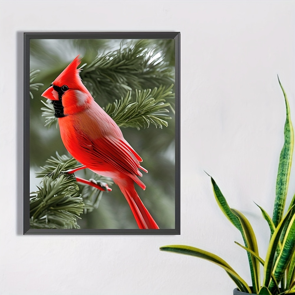 5D Red Cardinal Bird Diamond Painting DIY Kit, 3030cm/11.8inx11