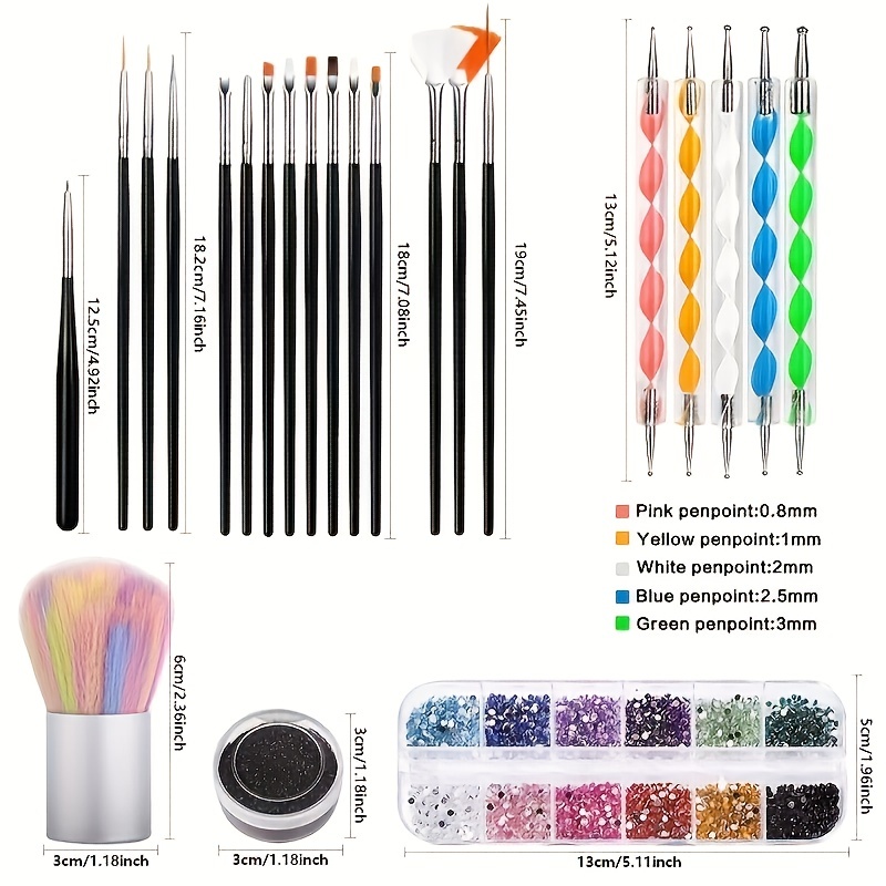 Nail Brush Nail Tool Kit With Nail Brush Nail Point Tool Fine Glitter Nail