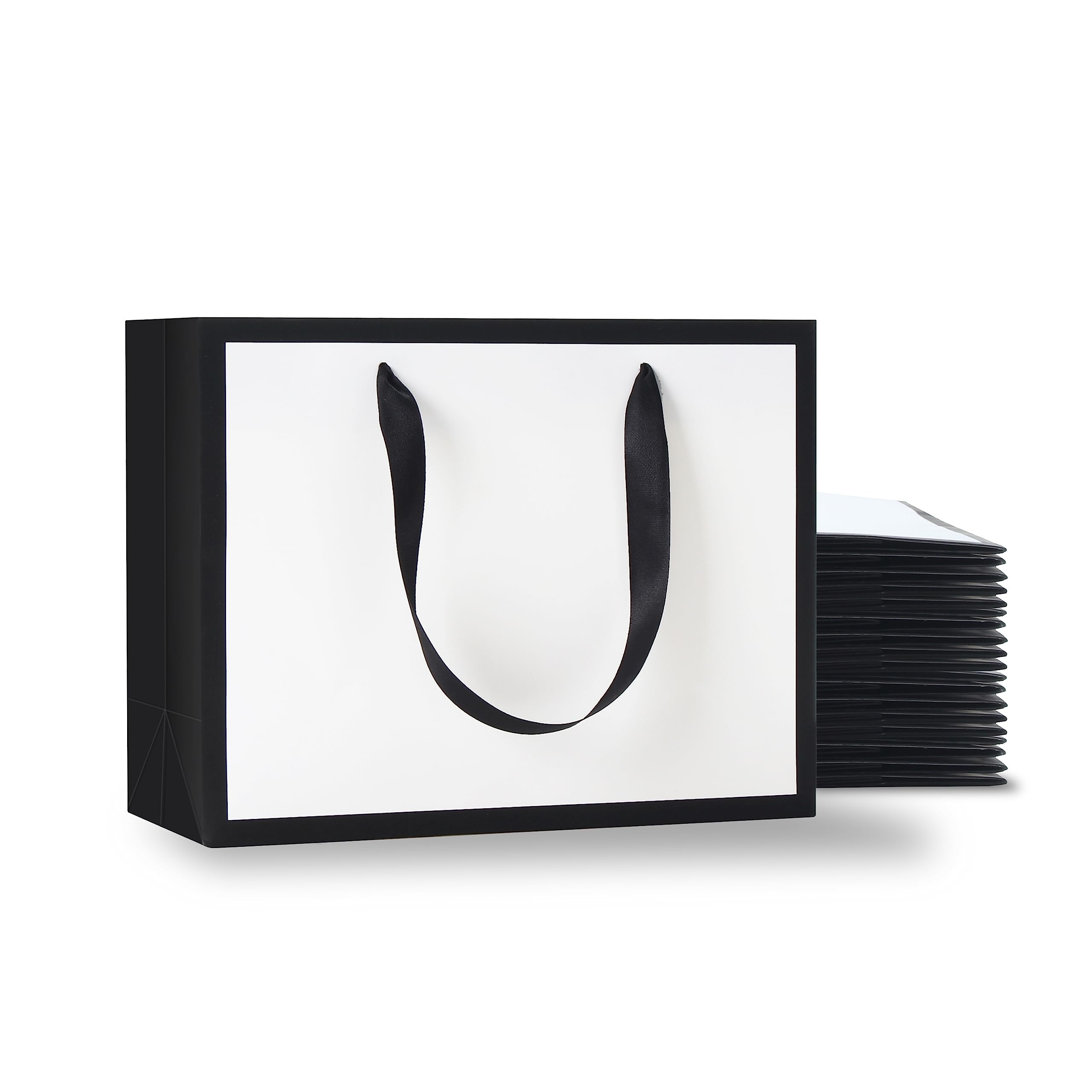 Samll - Bolsas de regalo de papel blanco de papel kraft de 5.25 x 3.75 x 8  pulgadas, bolsas de compras blancas con asas, 100 unidades para