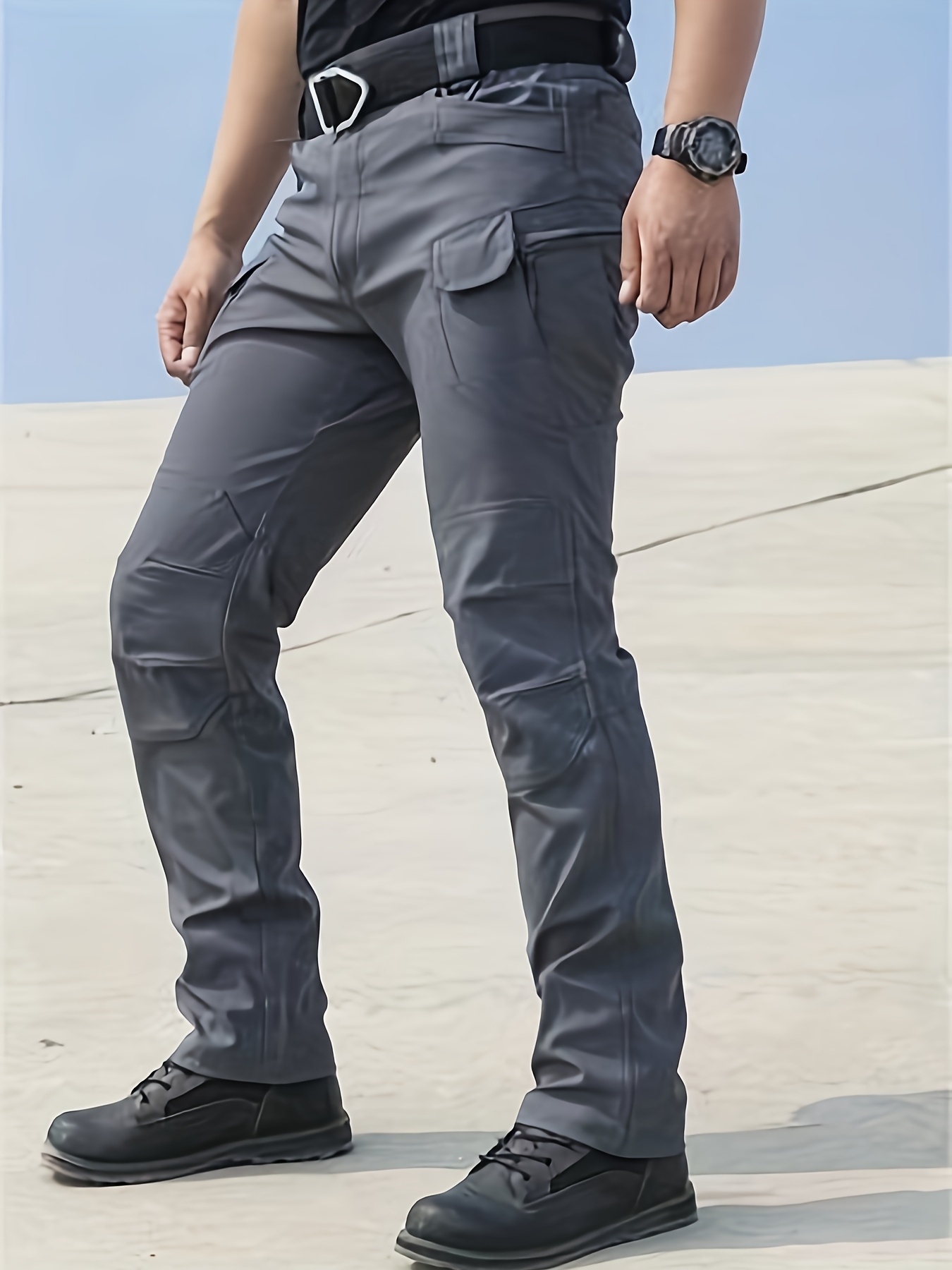 Trendy Solid Cargo Pants Men's Multi Flap Pocket Trousers - Temu Canada