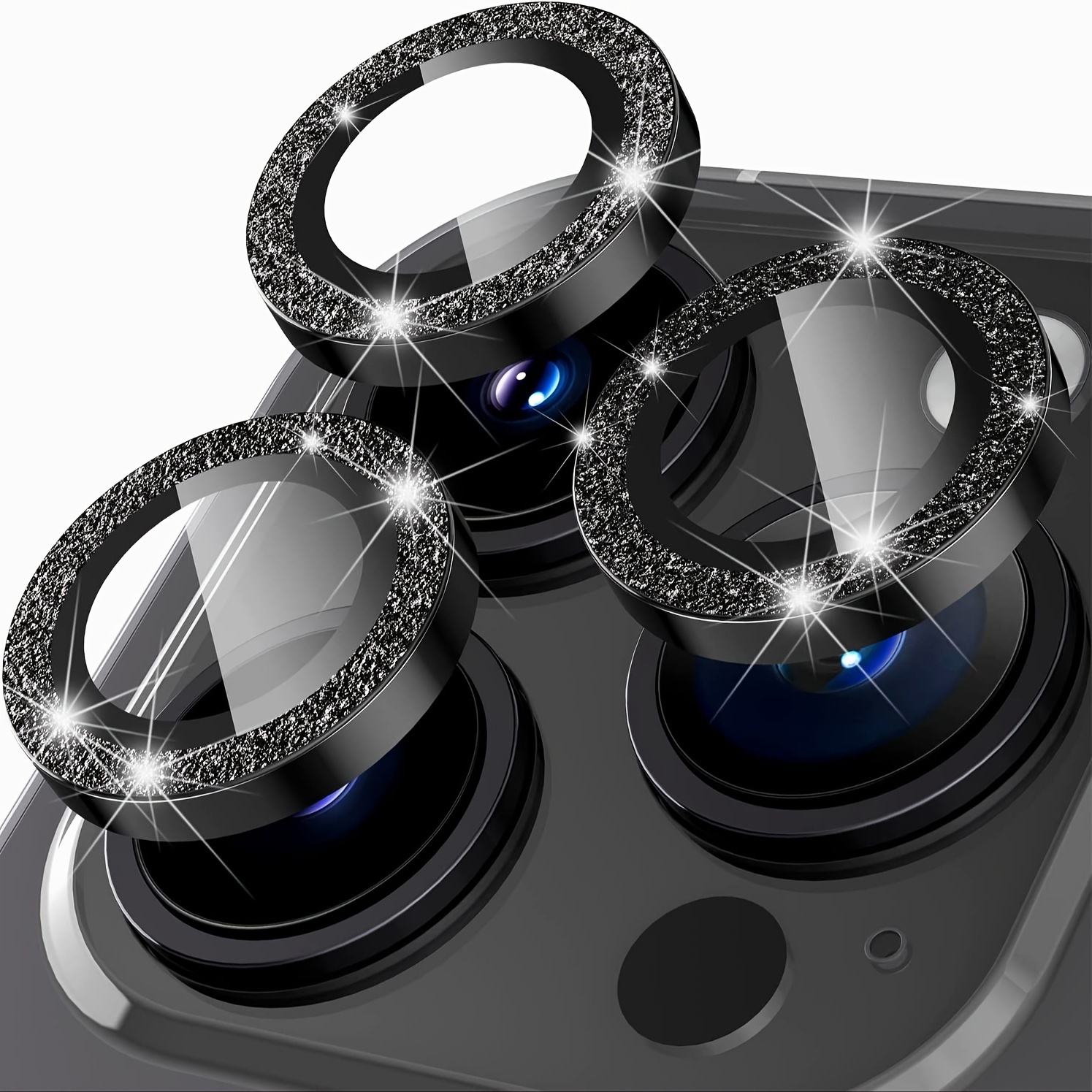 

3pcs Black Glitter Metal Ring Tempered Glass Camera Lens Protector For 15 Pro Max Plus 14 13 12 Mini 11 Promax 14pro 13pro 15pro 12pro