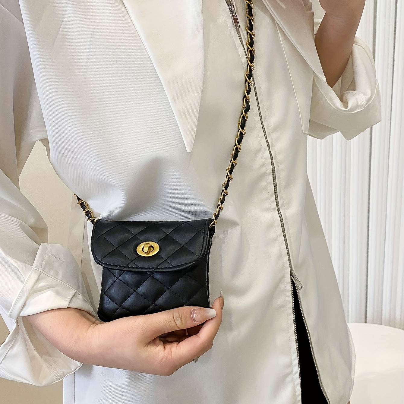 Quilted Chain Crossbody Bag PU Leather Shoulder Bag