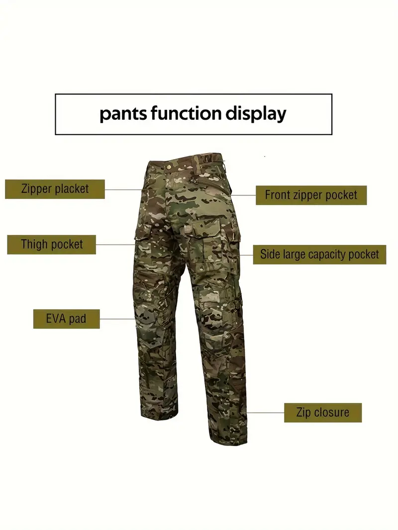 2-piece Men s Camouflage Pattern Tactical Suit, Men s Long Sleeve Stand Collar Sports Training Gear Shirt With Zipper & Flap Pocket Pants Set details 3