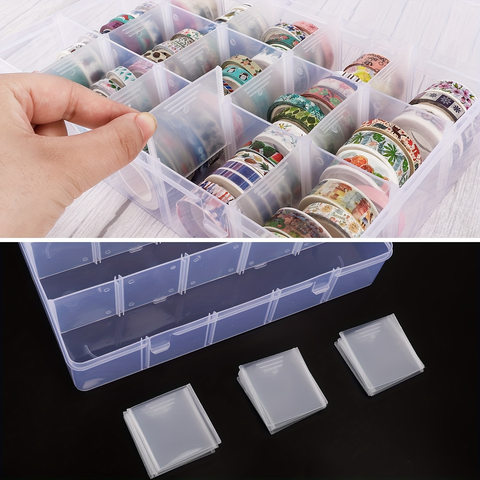 15 Cells Washi Tape Box Stickers Storage Box Transparent Plastic