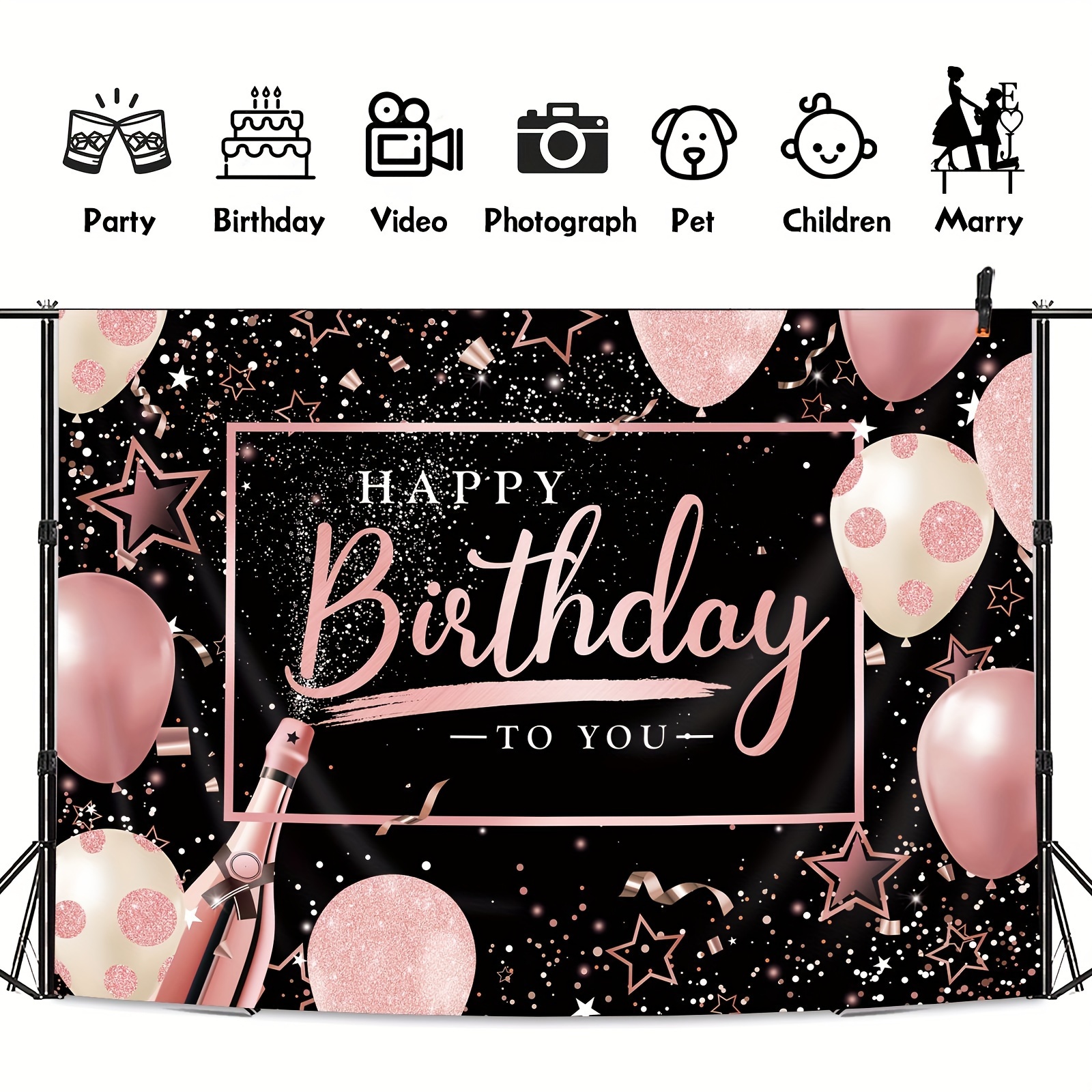 1 Pezzo Sfondo Compleanno Floreale Rosa Oro Punti Glitter - Temu Italy