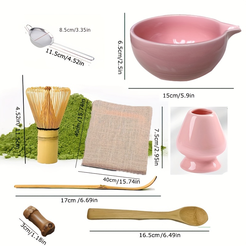 Pink Japanese Matcha Tea Set of 4 Ceremony Matcha Kit with Matcha  Bowl(Chawan) with Pouring Spout, Matcha Whisk (Chasen), Scoop (Chashaku)  for