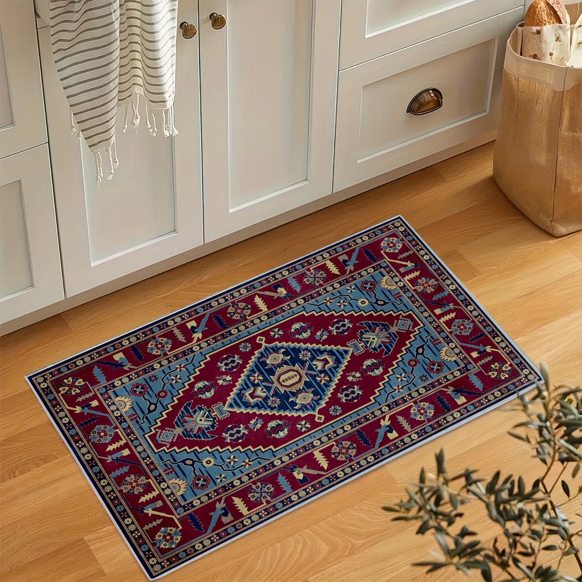 Boho Absorbent Non Slip Cushioned Rugs, Polyester Carpet Morandi