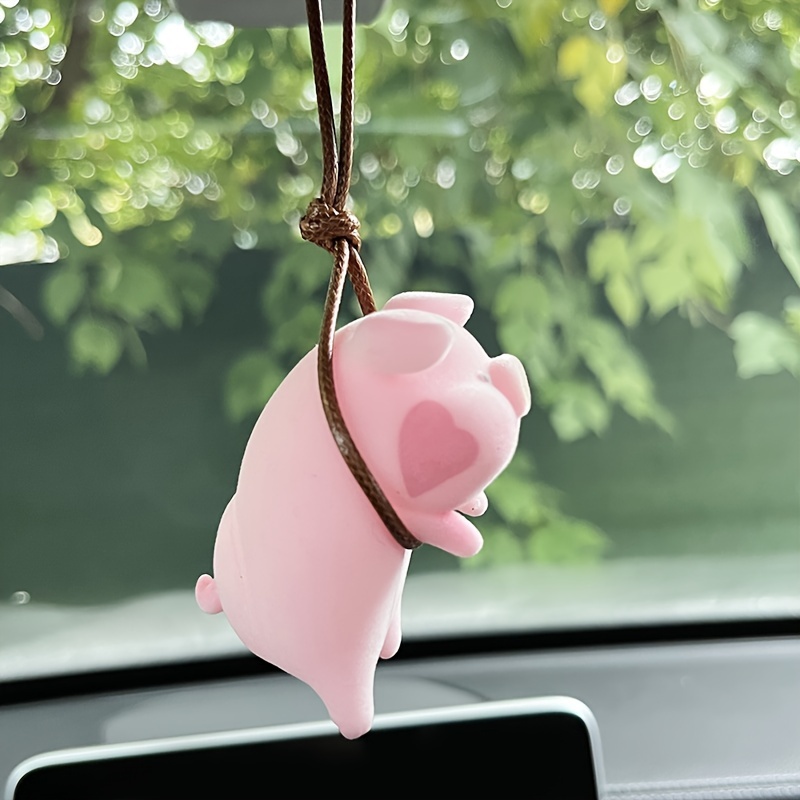 Qfungye Swing Cute Pig Cool Car Decor Accessories Interior Rear View Mirror  Pendant,Hanging Ornament for Women（Must Haves Kawaii Aesthetic）…