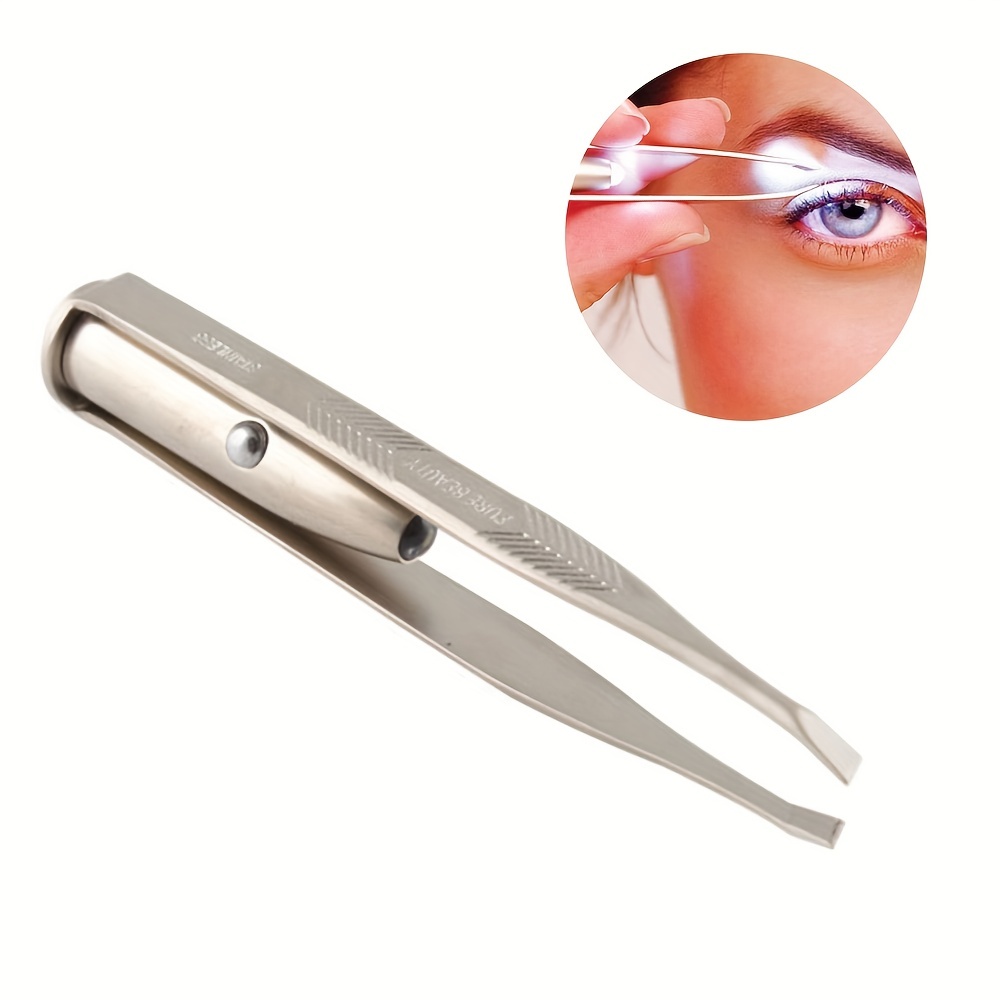 1 Light Up Tweezer Stainless Steel Make Up LED Eyebrow Hair Removal Lighted  