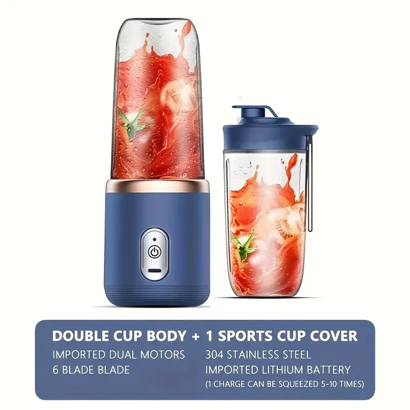 portable usb smoothie blender cup with 6 blades wireless mini charging fruit squeezer and food mixer with ice crusher 0