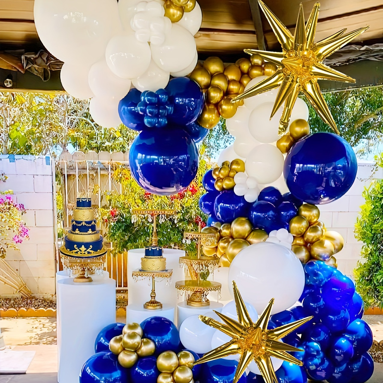 Zesliwy Kit de guirnalda de globos de color azul marino, plateado, 131  unidades, azul marino, blanco, plateado, confeti, kit de arco para fiesta  de