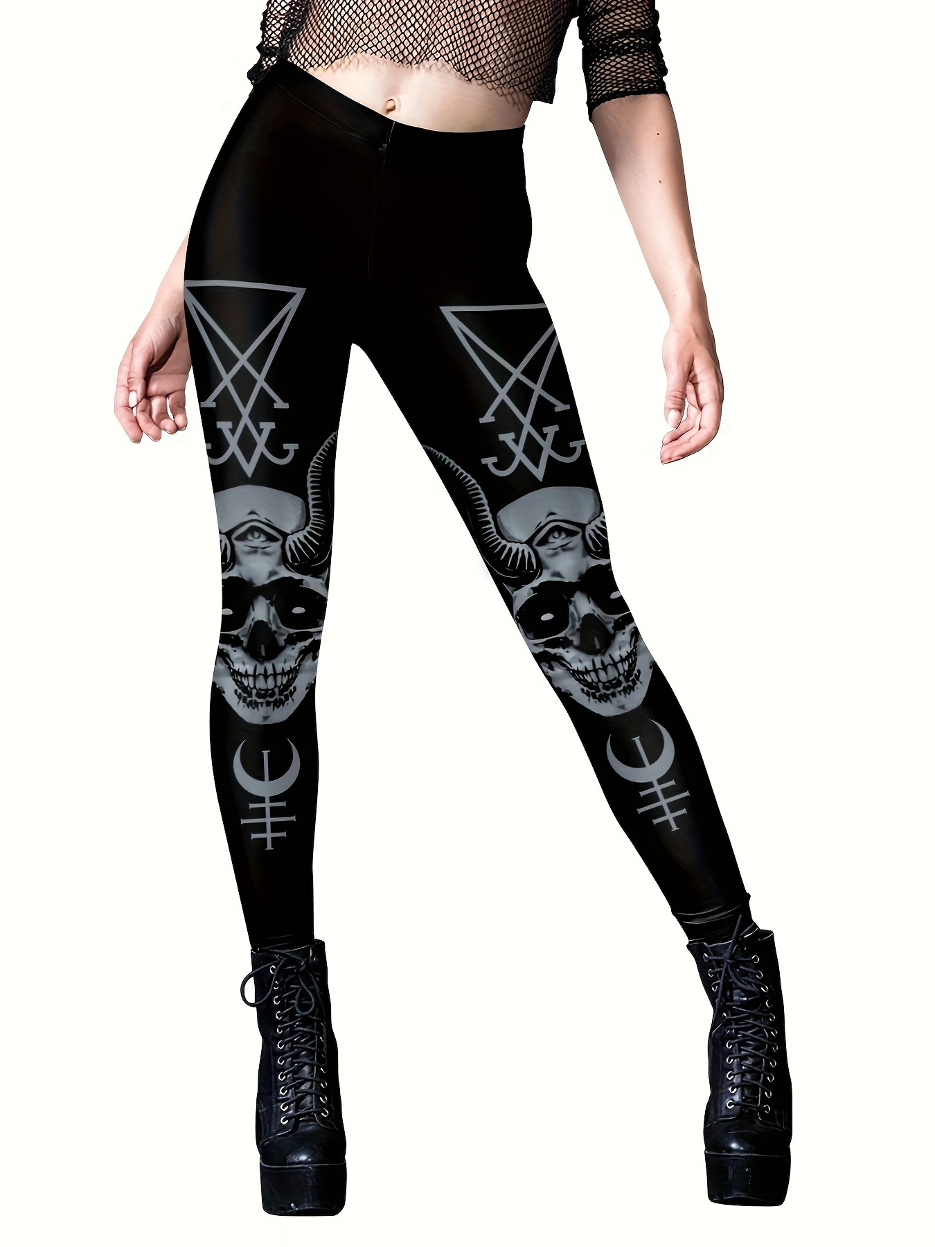 Skull Print Skinny Leggings, Casual Every Day Stretchy Leggings, Women's  Clothing