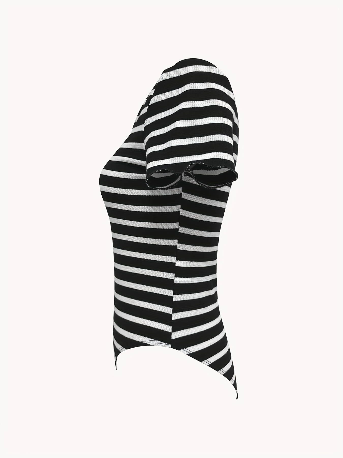 Red & White Striped Top - Striped Bodysuit - Notched Women's Top