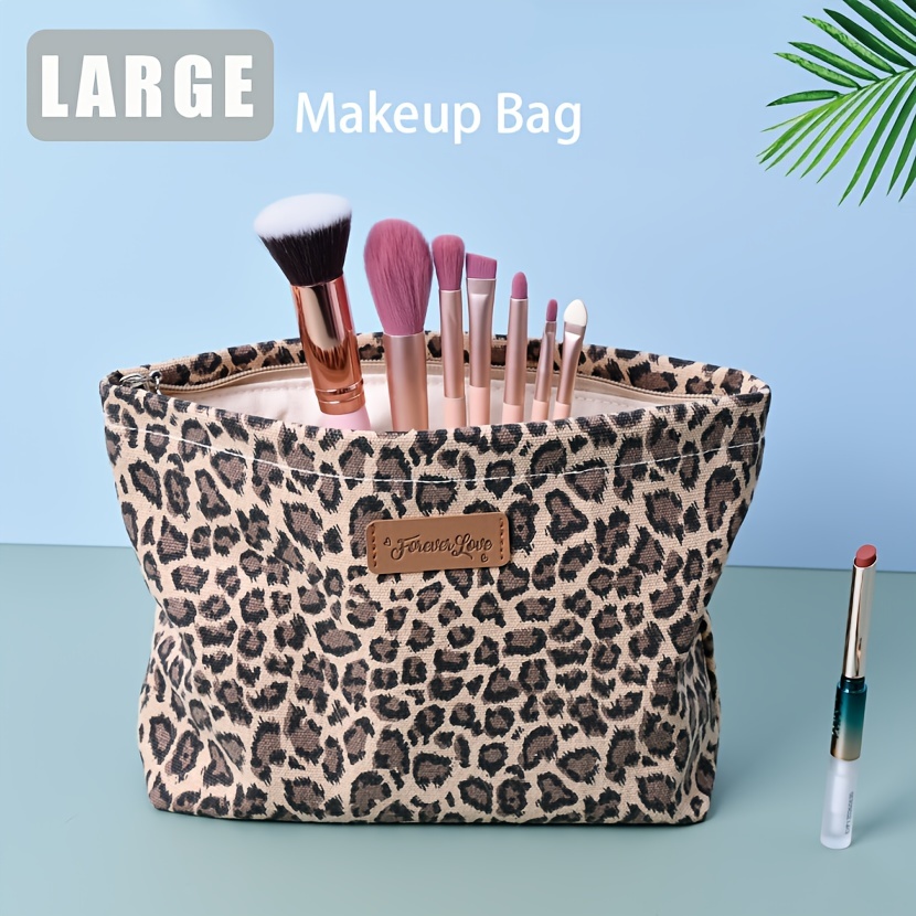Large Capacity Waterproof Makeup Bag With Handle And Letter Patch Decor -  Perfect For Travel And Organizing Cosmetics And Brushes - Temu