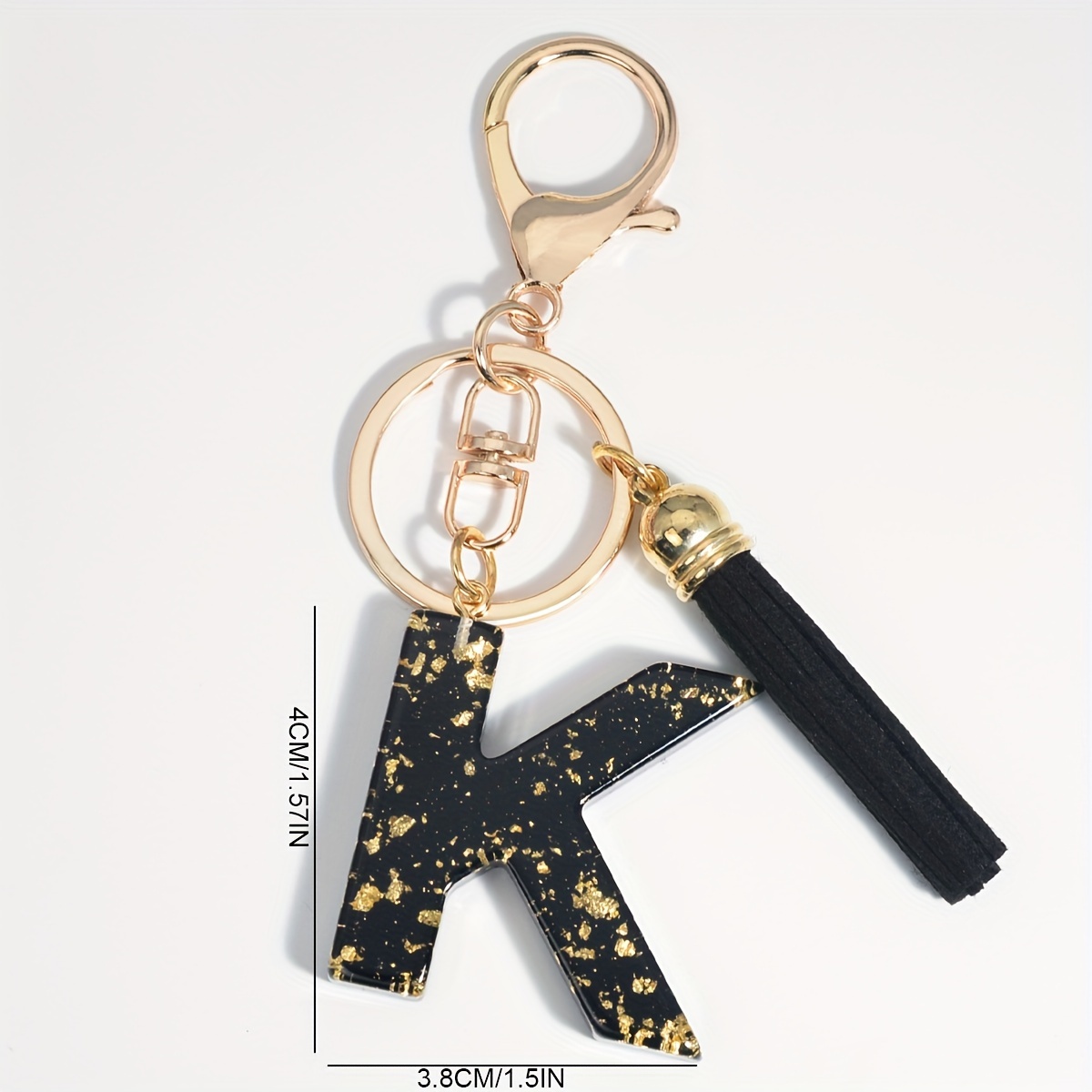 Letter K Initial Black White Black Leather Keychain