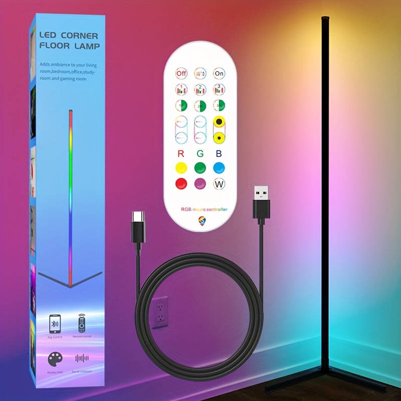 1pc Lampada Da Terra A Angolo Di Svolta, Lampada Dangolo Per Lilluminazione  Dellumore A Cambiamento Di Colore Rgb Con Controllo Remoto Dellapp, Lampada  Da Terra Moderna Dimmerabile Con Funzione Di Sincronizzazione Musicale