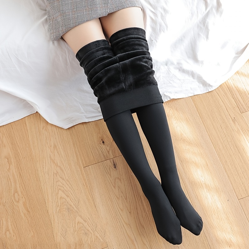 Women Fleece Pantyhose Soft Solid Thick Lined Tights Warm High